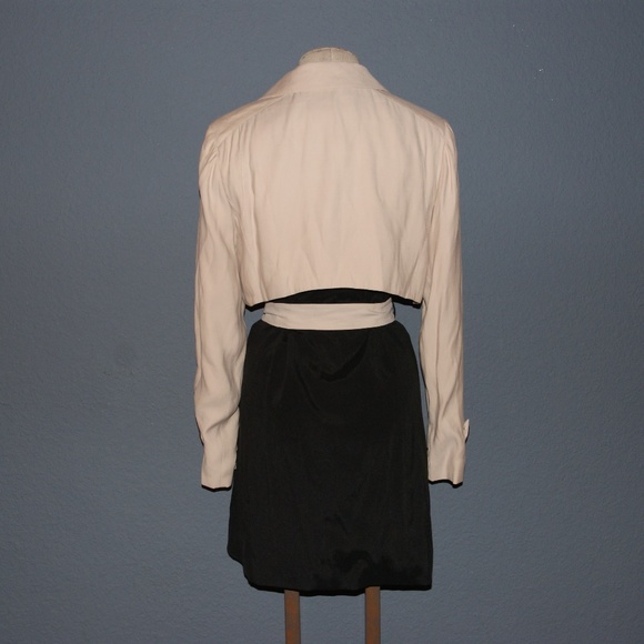 JOINUS Black+Beige Colorblock Trench Coat Jacket M - Picture 3 of 8